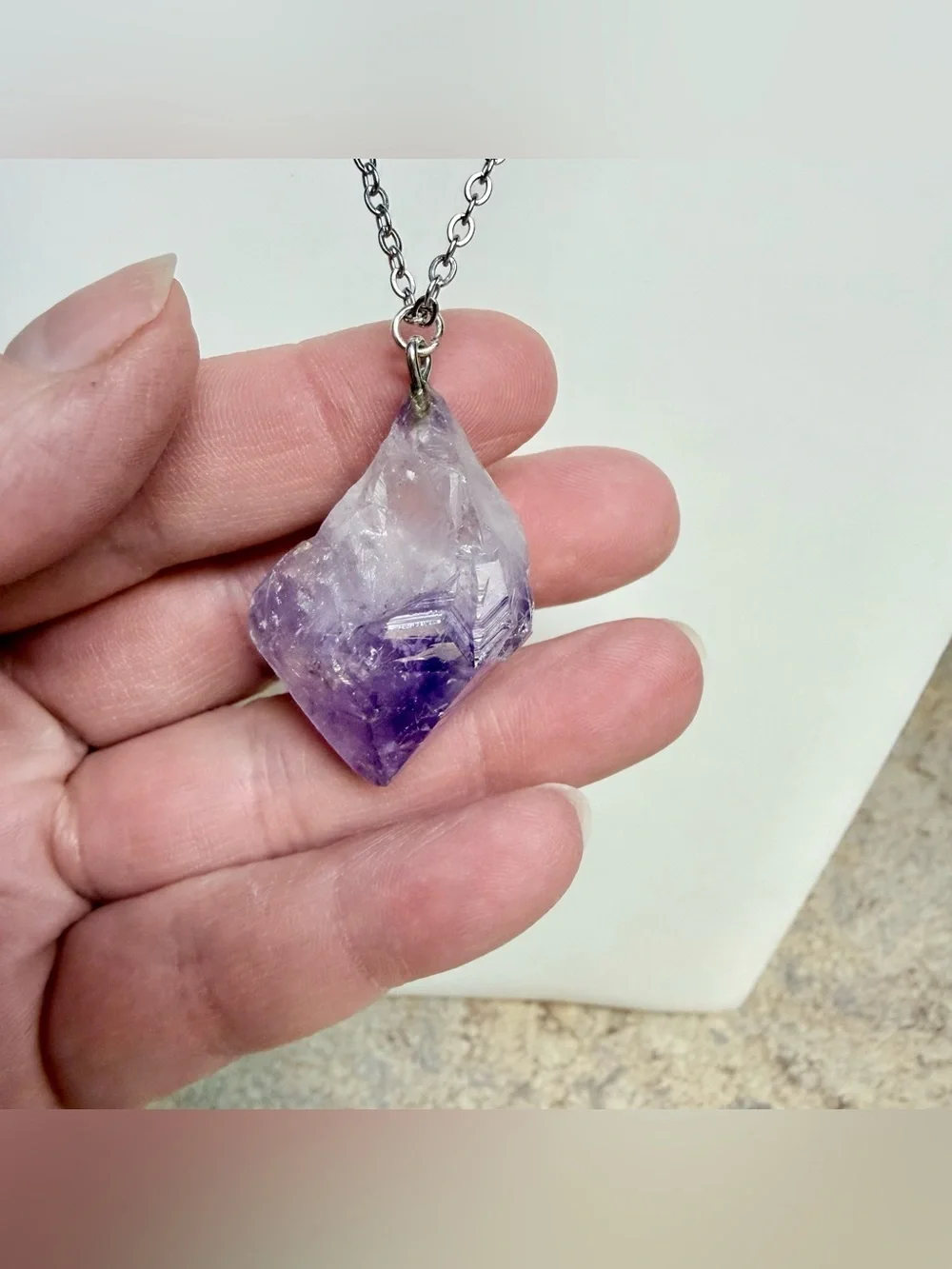 Amethyst raw point crystal pendant necklace
